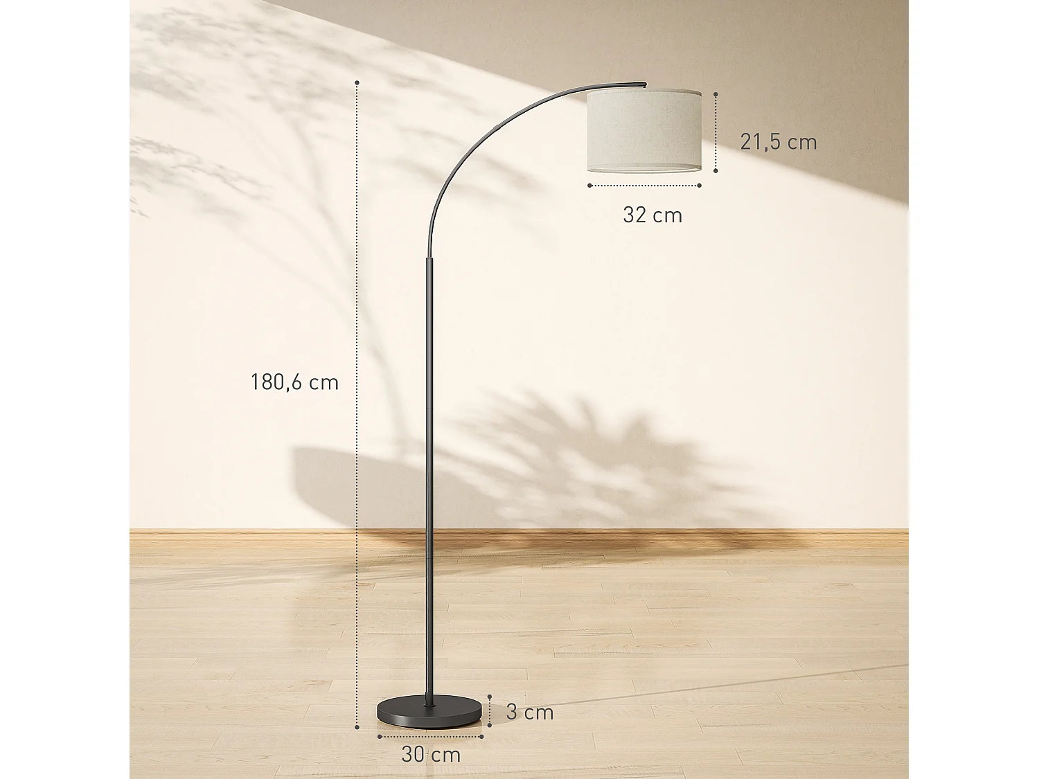 Lampadaire LED dimmable H.180 cm avec télécommande abat-jour réglable 11 température couleurs et niveaux de luminosité noir