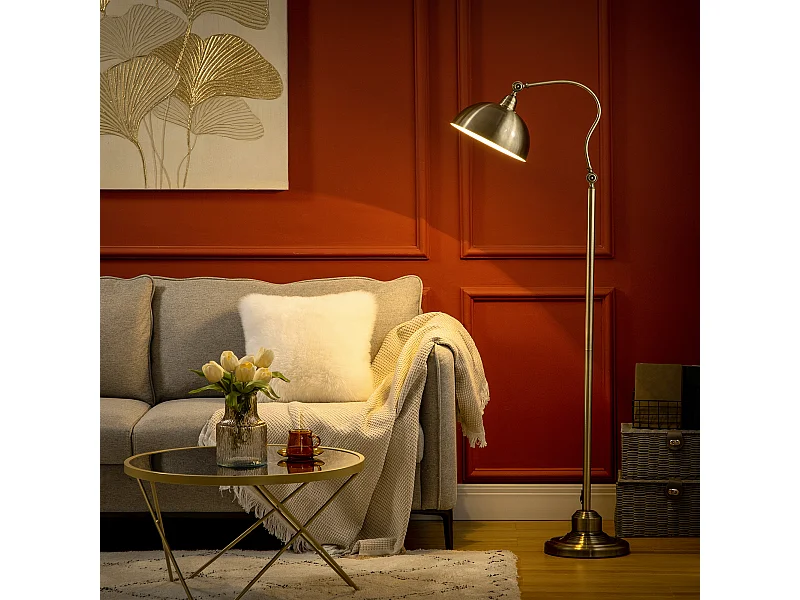 Lampadaire style néo-rétro effet laiton - abat-jour réglable - H.152 cm