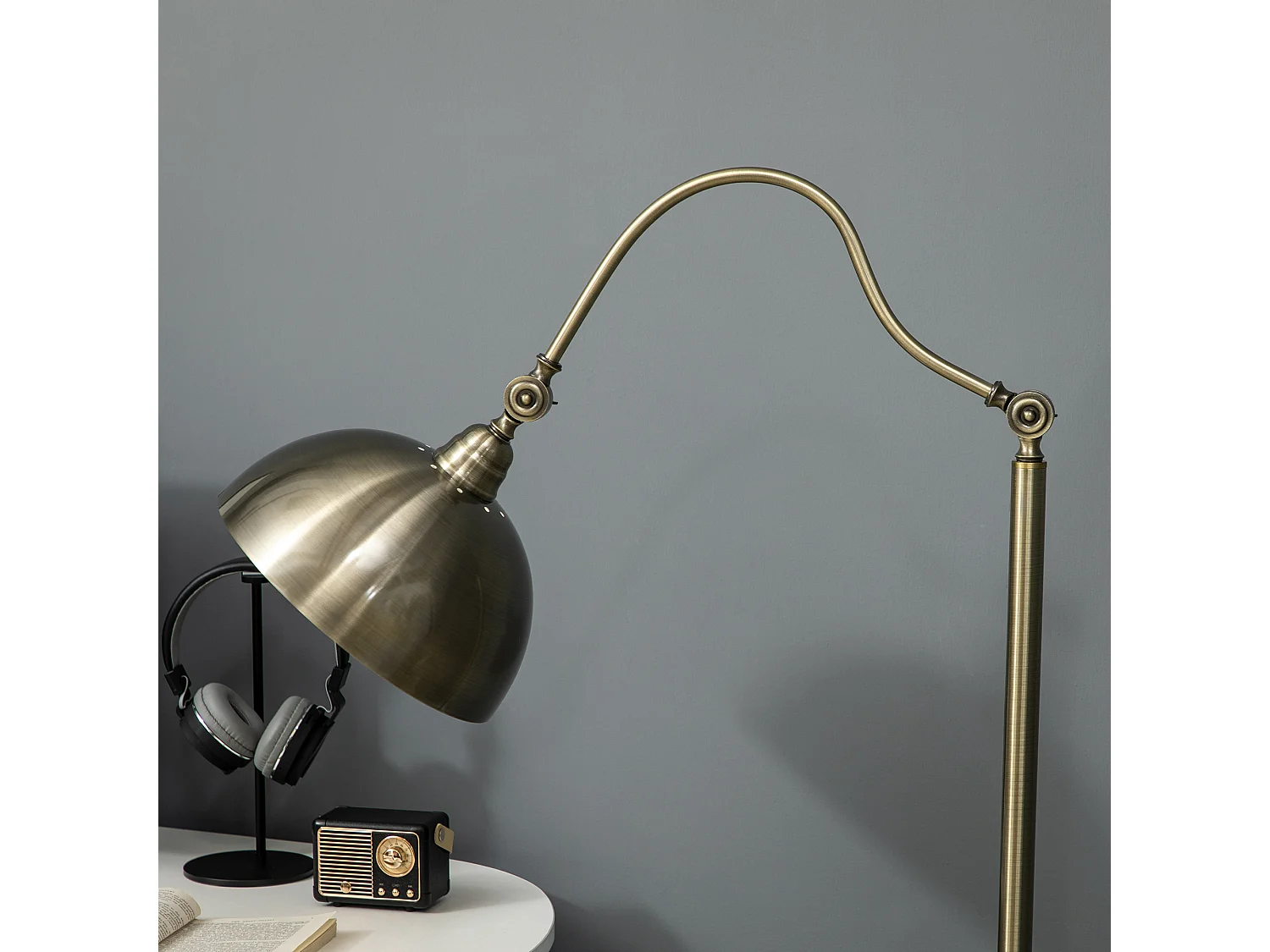 Lampadaire style néo-rétro effet laiton - abat-jour réglable - H.152 cm