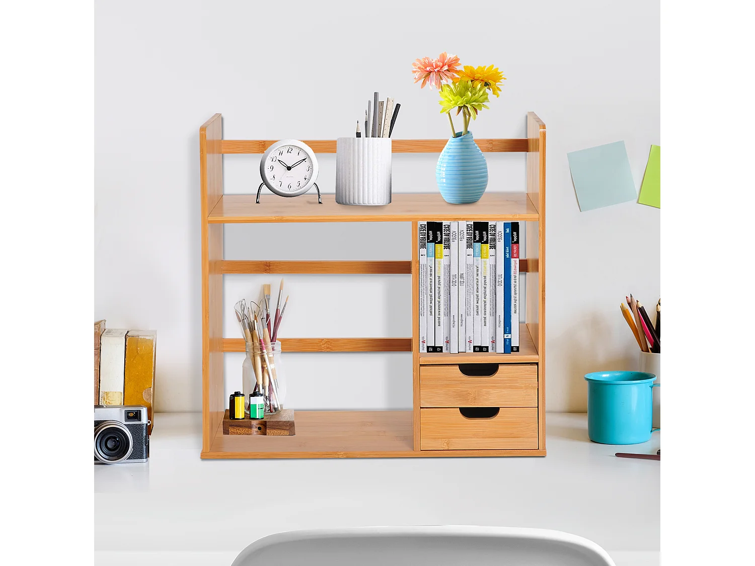 Étagère Livre Bureau Bibliothèque Étagère de Rangement Stockage Organisateur Bureau Cuisine Salle de Bain Bois de Bambou Naturel