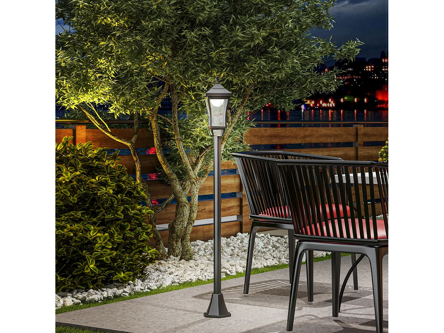 Lampadaire solaire LED extérieur sur pied H. 127 cm noir