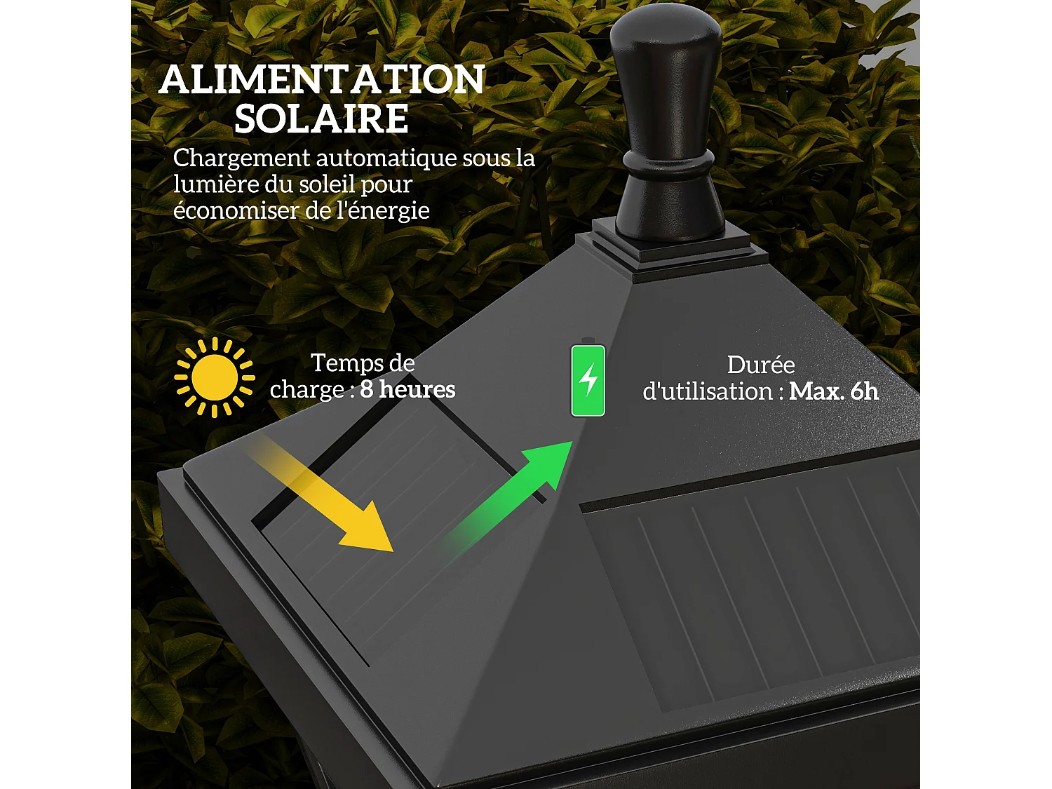 Lampadaire solaire LED extérieur sur pied H. 127 cm noir