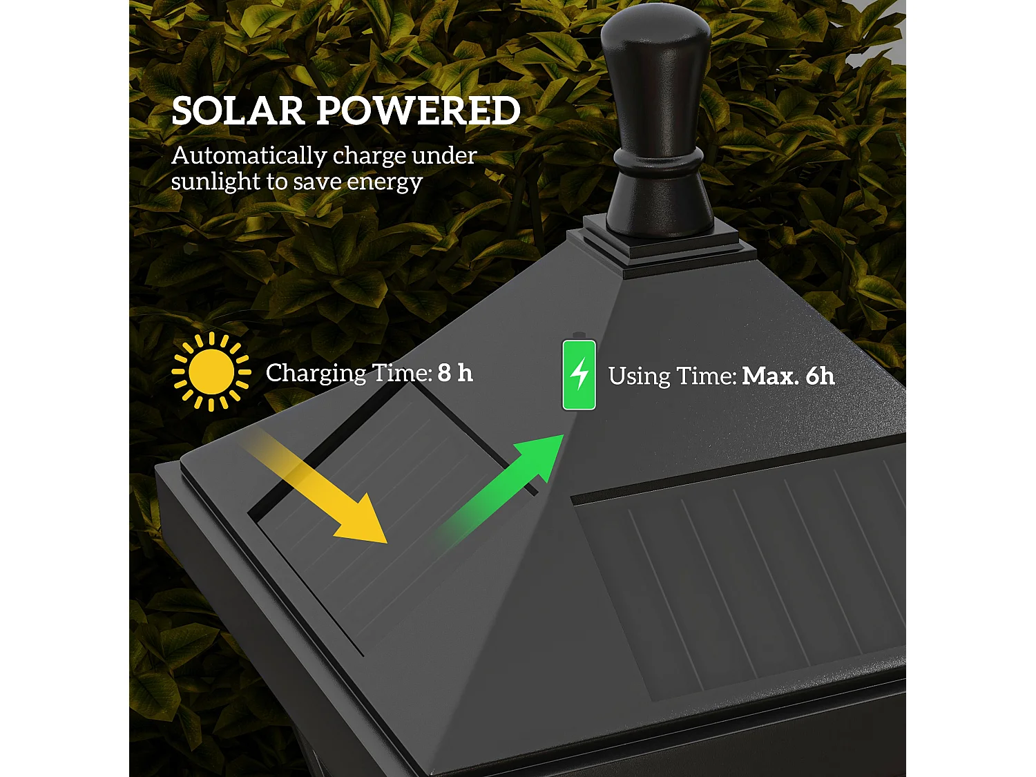 Lampadaire solaire LED extérieur sur pied H. 127 cm noir