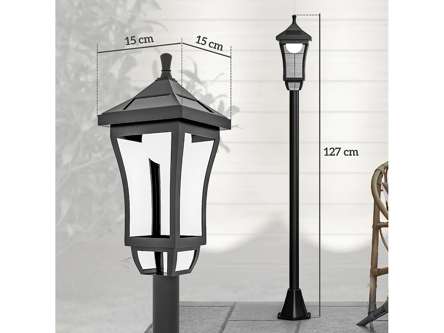 Lampadaire solaire LED extérieur sur pied H. 127 cm noir