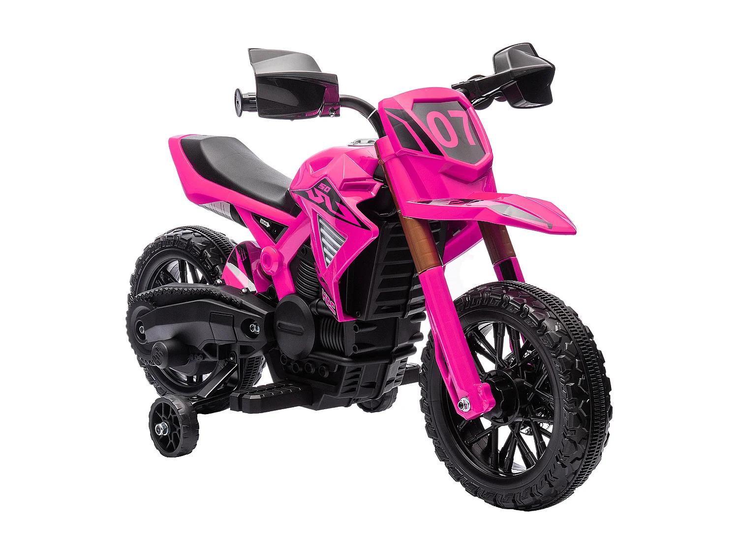Moto Cross électrique enfant 6 V 2 moteurs effets sonores max. 3 Km/h 30 Kg avec stabilisateurs rose