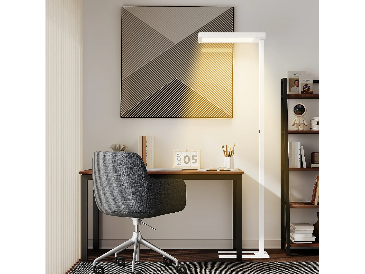 Lampadaire LED dimmable sur pied de bureau 1560LM 40W H.196cm spectre complet réglable télécommande blanc