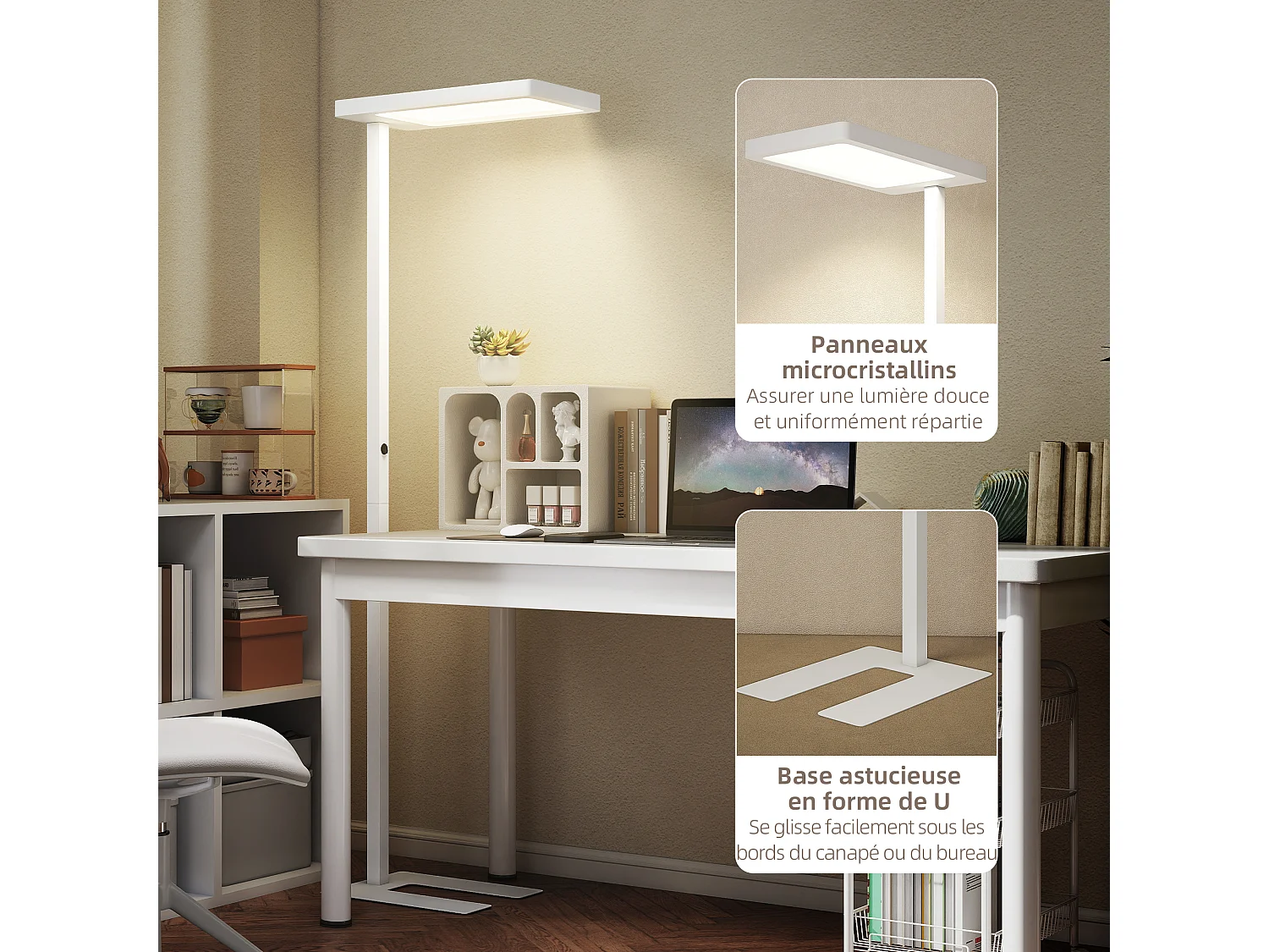 Lampadaire LED dimmable sur pied de bureau 1560LM 40W H.196cm spectre complet réglable télécommande blanc