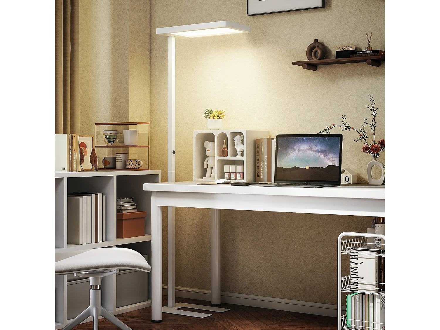 Lampadaire LED dimmable sur pied de bureau 1560LM 40W H.196cm spectre complet réglable télécommande blanc