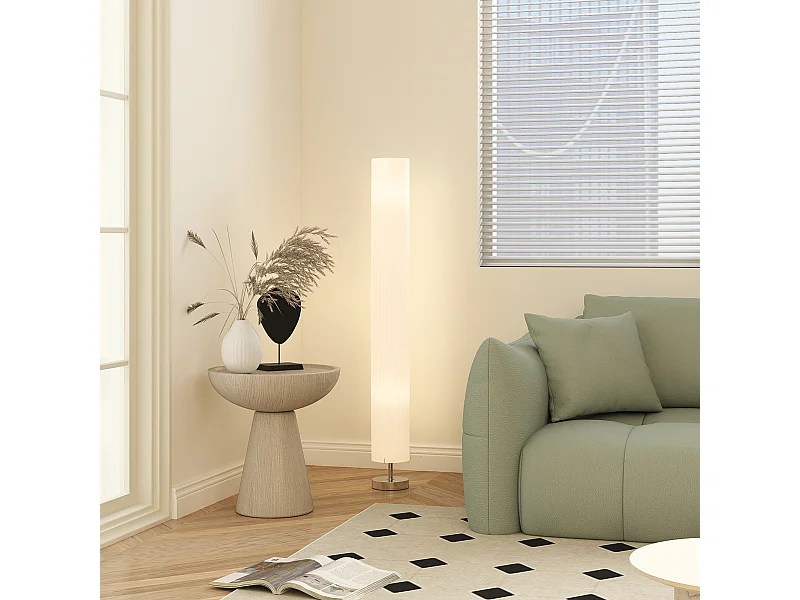 Lampadaire colonne sur pied design H.120 cm acier inox tissu blanc