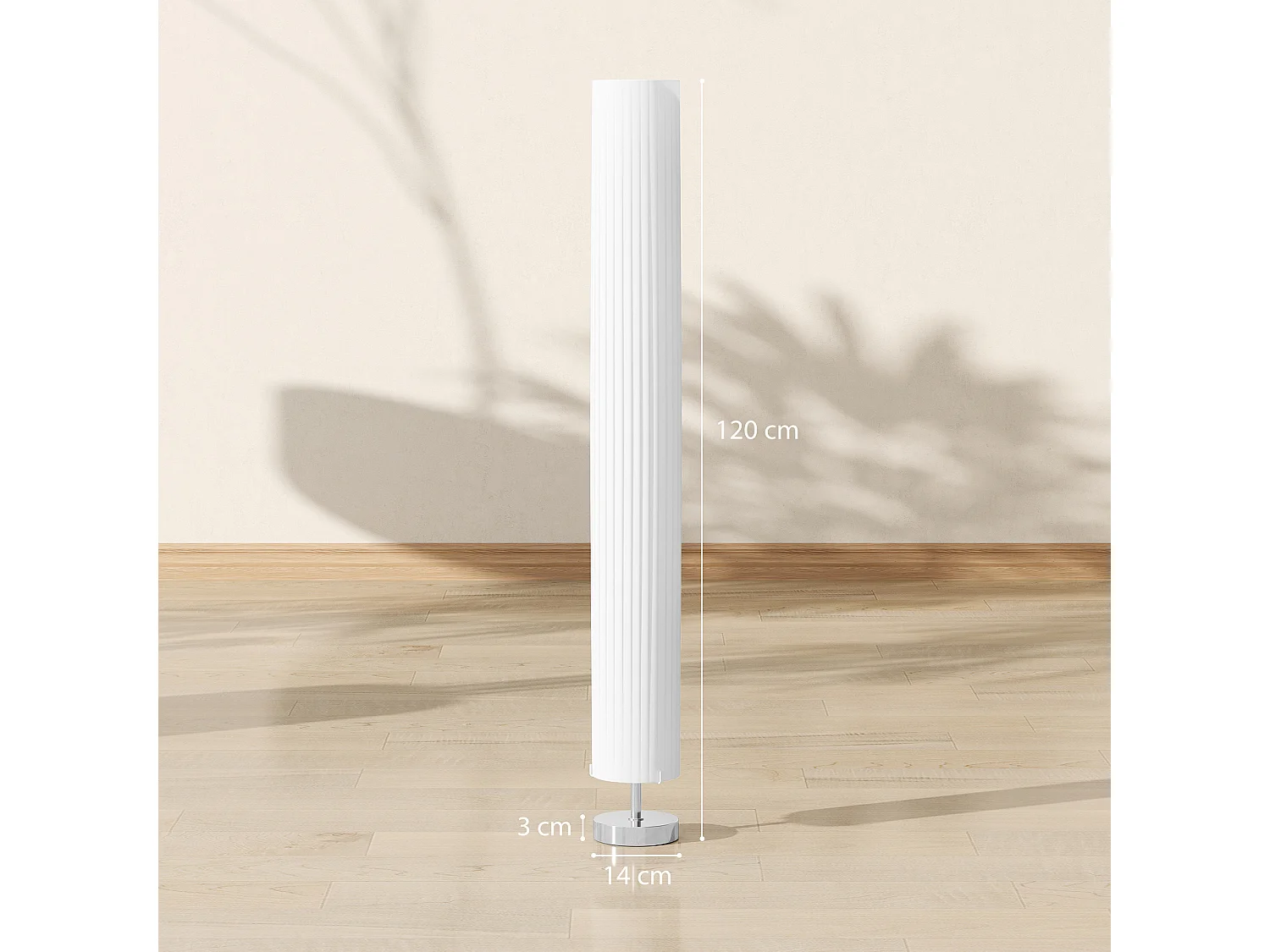 Lampadaire colonne sur pied design H.120 cm acier inox tissu blanc