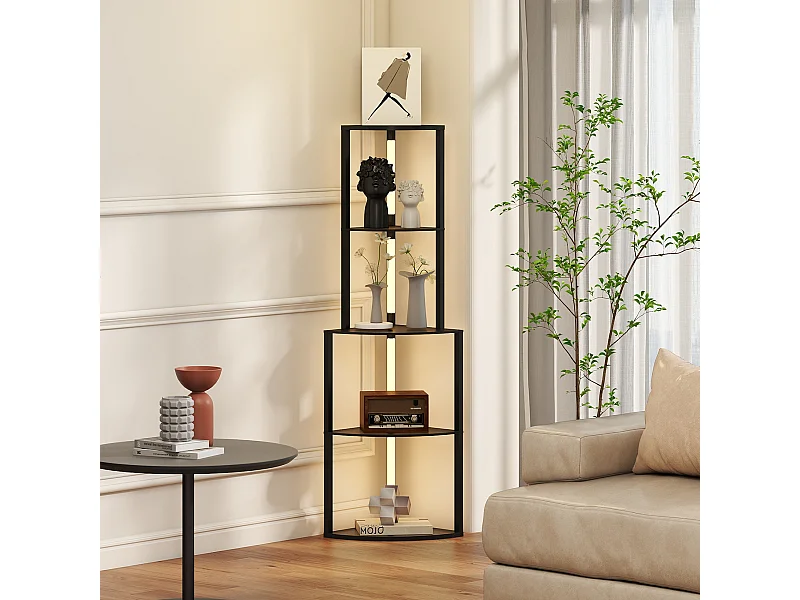 Lampadaire étagère LED d'angle réglable - lampe étagère 4 niveaux design H.163cm - MDF noir