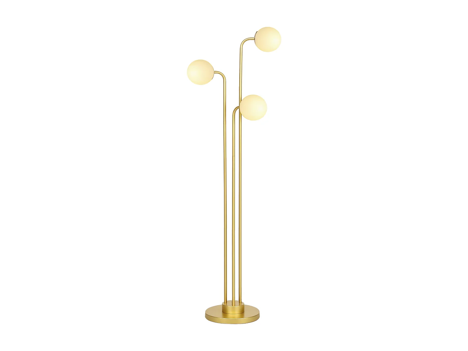 Lampadaire sur pied style contemporain acier doré 3 globes pivotants verre dépoli blanc