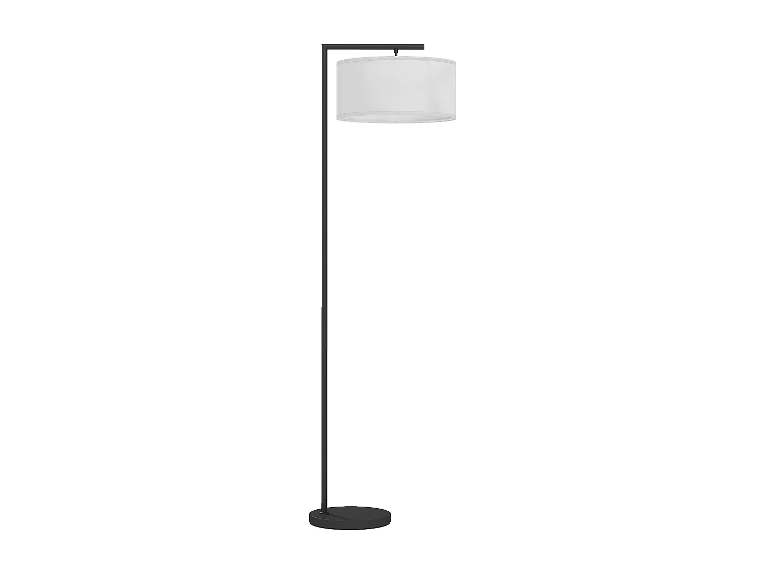 Lampadaire design H.153 cm piètement mat métal noir abat-jour à tambour lin blanc