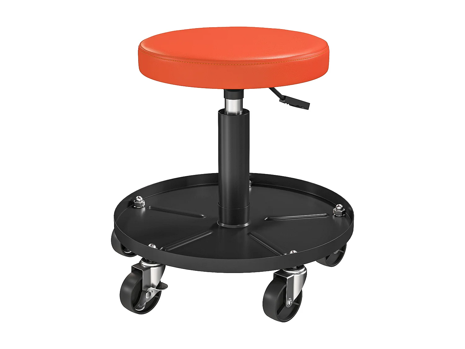 Tabouret d'atelier mobile - tabouret de mécanicien - pivotant réglable H.38-50 cm, plateau outils - orange