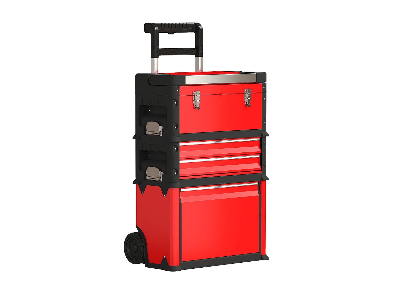 Servante d'atelier - servante outillage 3en1 - 2 boîtes à outils compactes + coffre - acier PP rouge noir