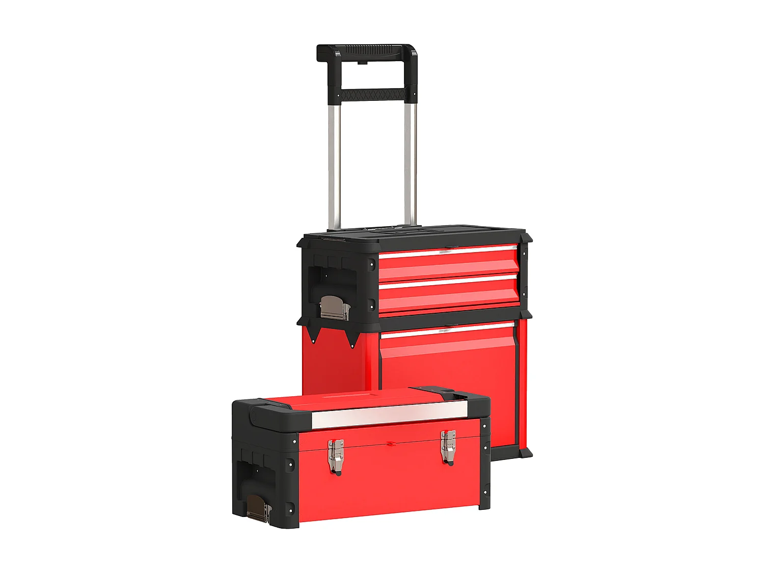 Servante d'atelier - servante outillage 3en1 - 2 boîtes à outils compactes + coffre - acier PP rouge noir