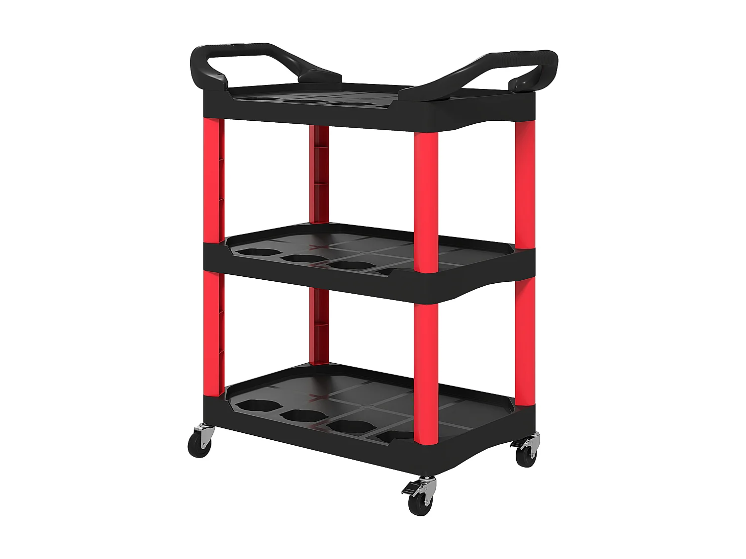 Servante chariot à outils 3 niveaux 12 espaces 2 poignées latérales max. 91 Kg plastique rouge noir