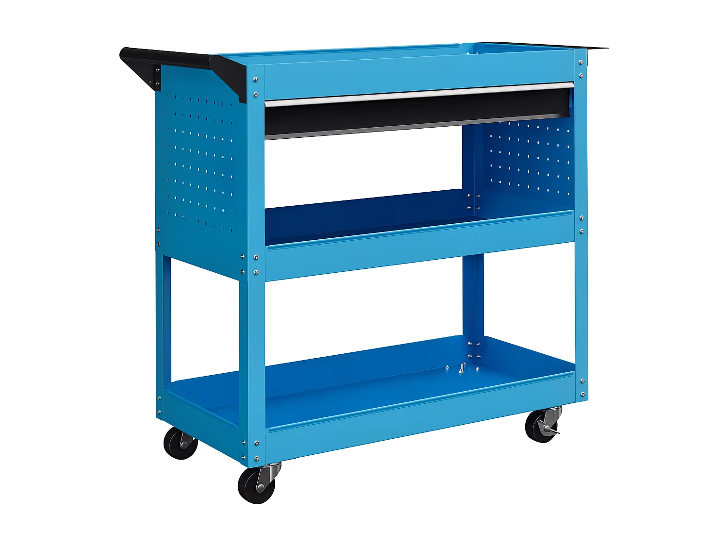 Servante d'atelier chariot à outils 2 étagères plateau grand tiroir tablette à outils acier bleu noir