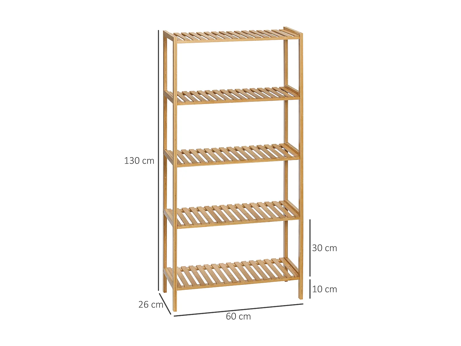 Étagère bambou salle de bain - 5 niveaux à lattes - 60 x 26 x 130 cm