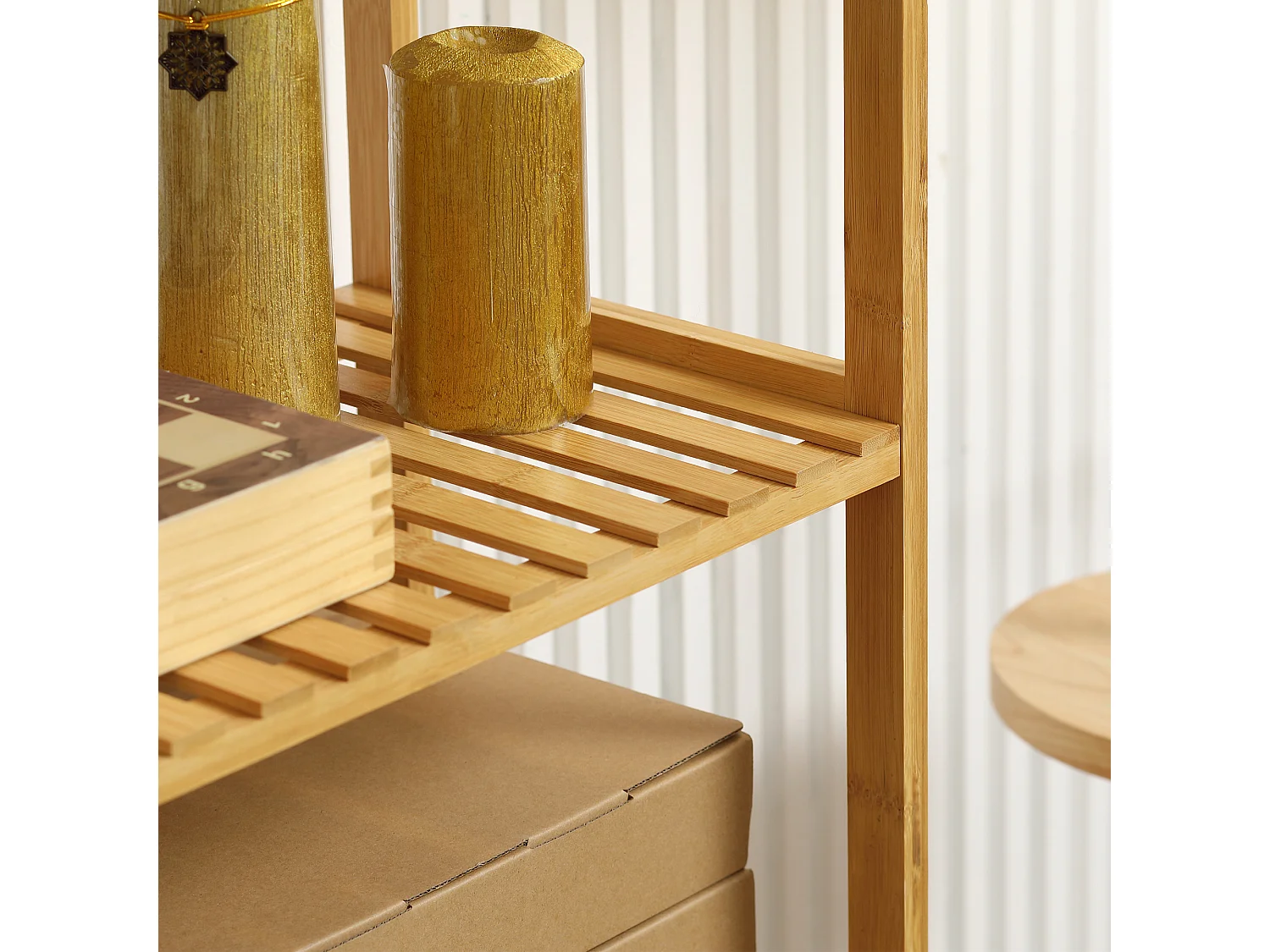 Étagère bambou salle de bain - 5 niveaux à lattes - 60 x 26 x 130 cm