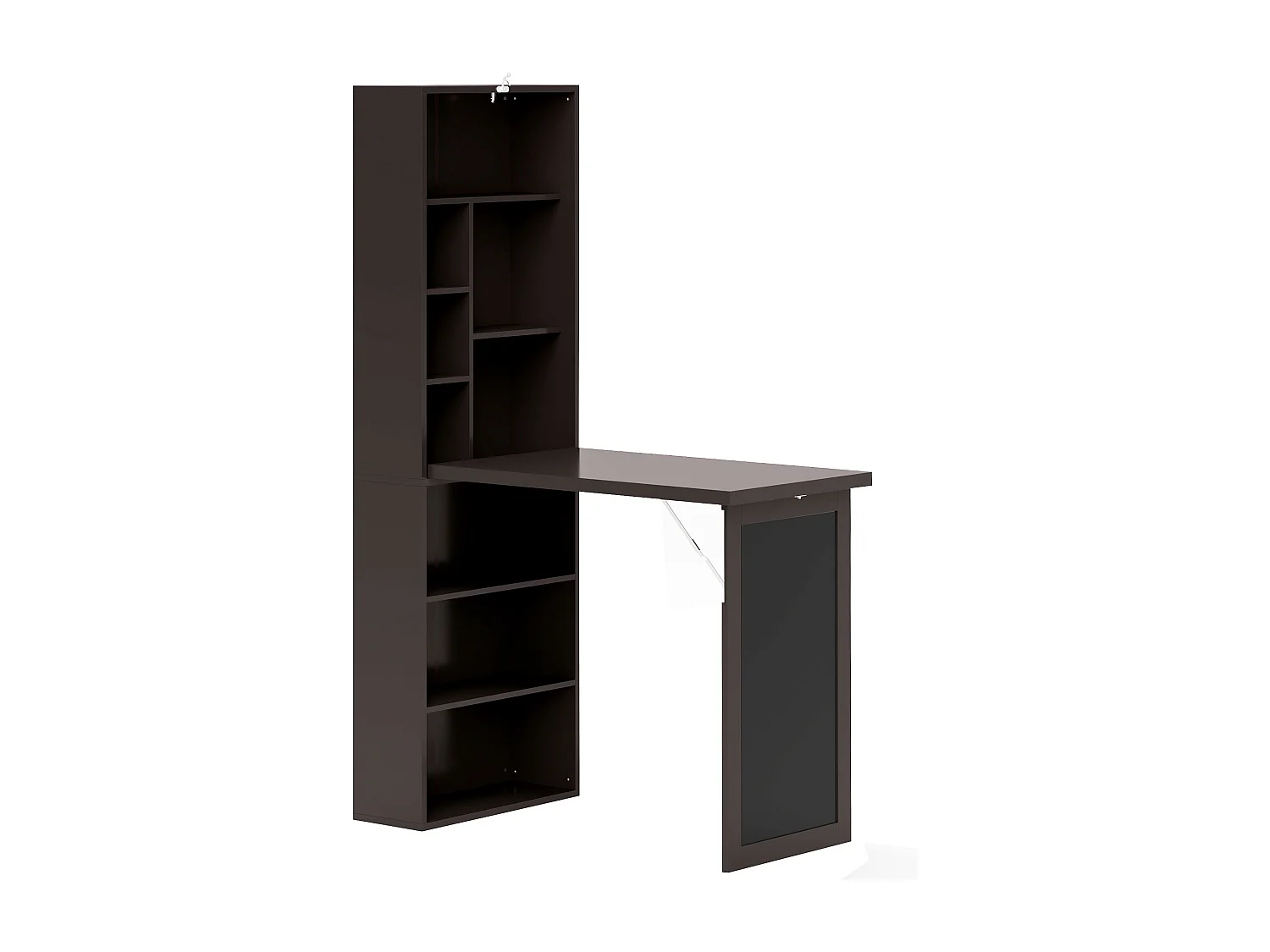 Bureau mural pliable table murale rabattable suspendue sur pied avec bibliothèque tableau à craie intégré panneaux particules chocolat