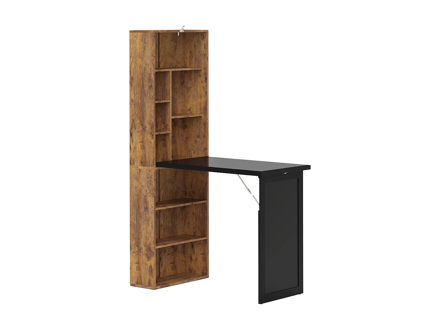 Bureau mural pliable table murale rabattable suspendue sur pied avec bibliothèque tableau à craie intégré panneaux particules bois