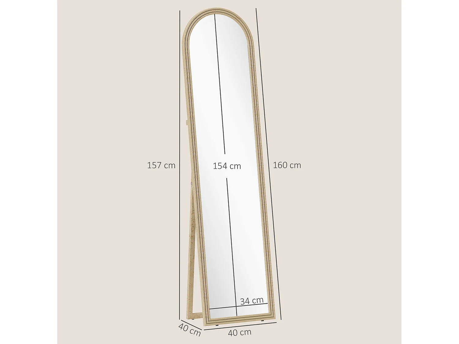 Miroir sur pied et mural pleine longueur 40 x 160 cm cadre pied effet pierre