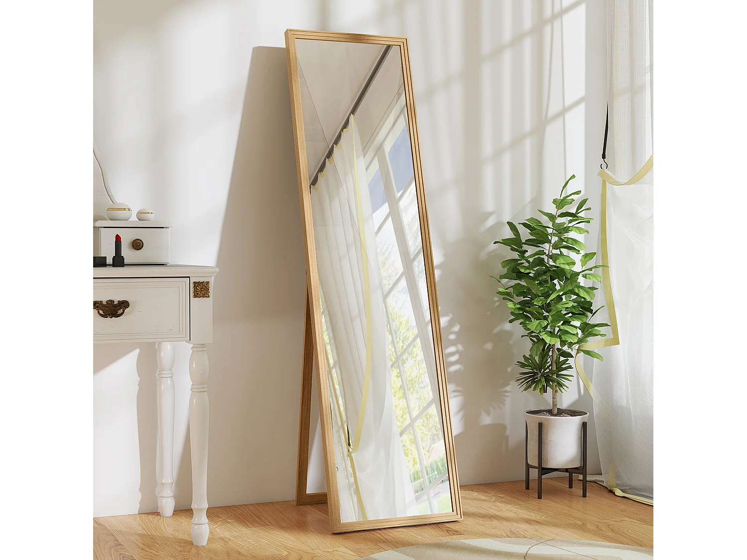 Miroir sur pied rectangulaire dim. 40L x 47l x 147H cm MDF aspect bois de chêne clair