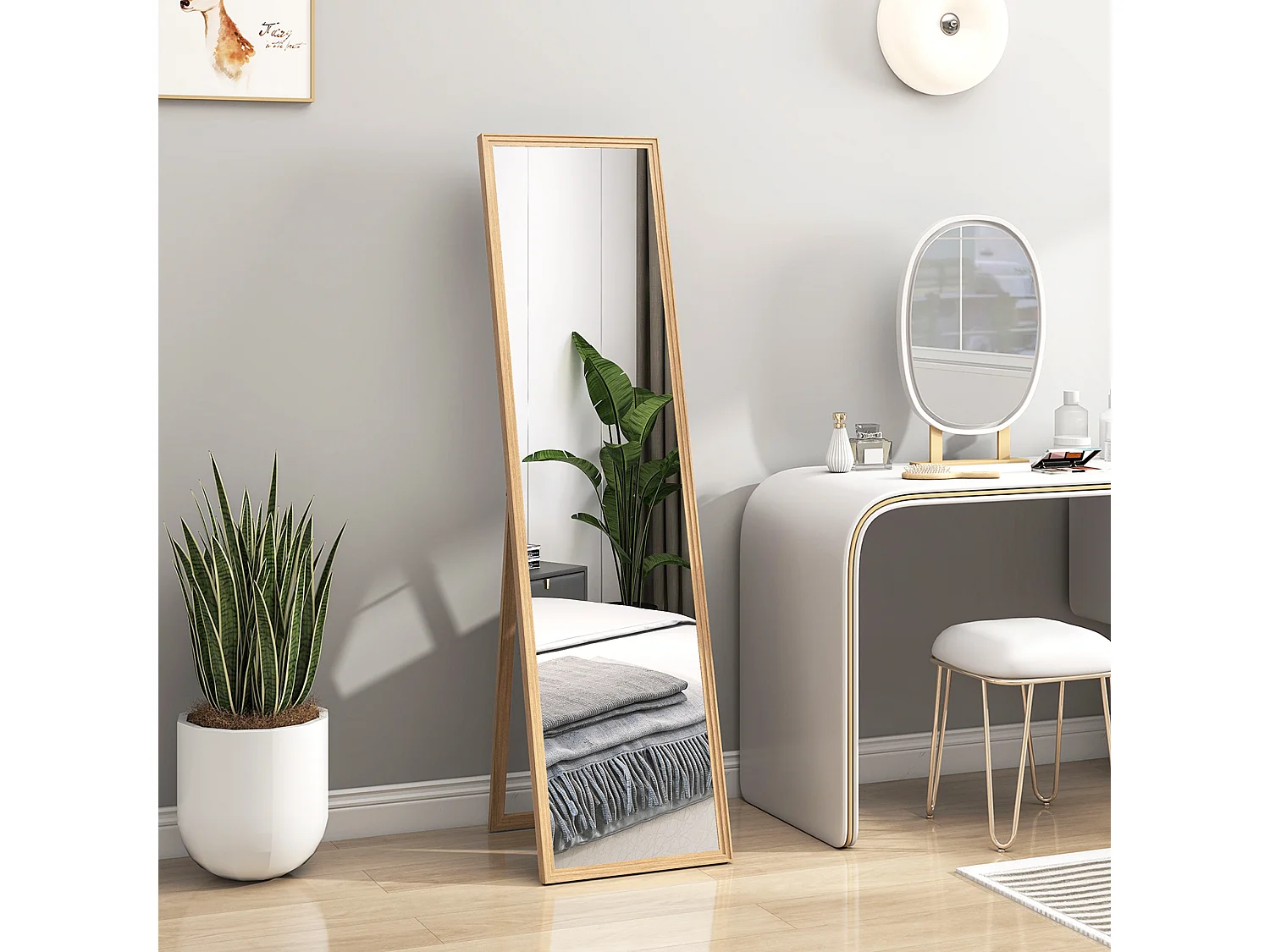 Miroir sur pied rectangulaire dim. 40L x 47l x 147H cm MDF aspect bois de chêne clair