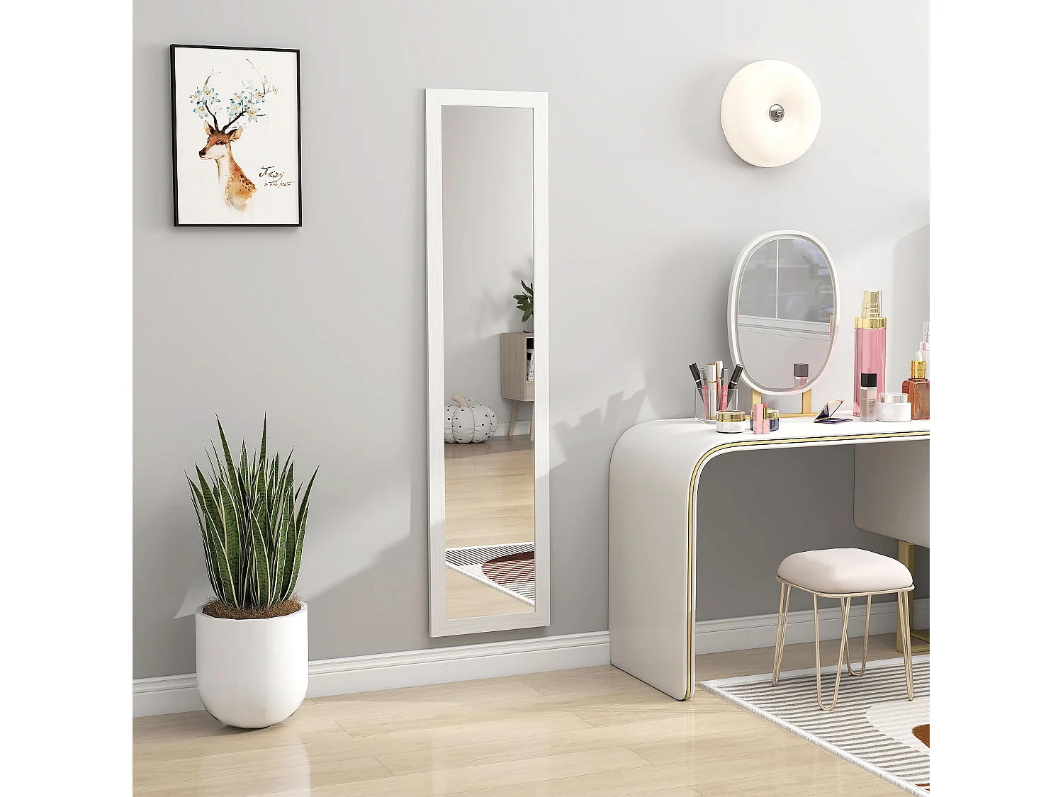 Miroir sur pied et mural rectangulaire dim. 37L x 40l x 157H cm aspect bois blanc