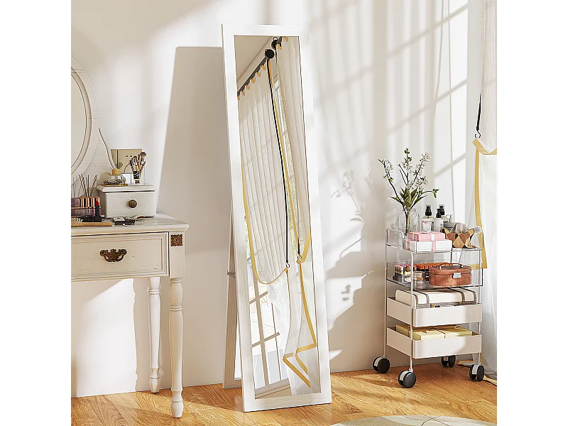 Miroir sur pied et mural rectangulaire dim. 37L x 40l x 157H cm aspect bois blanc