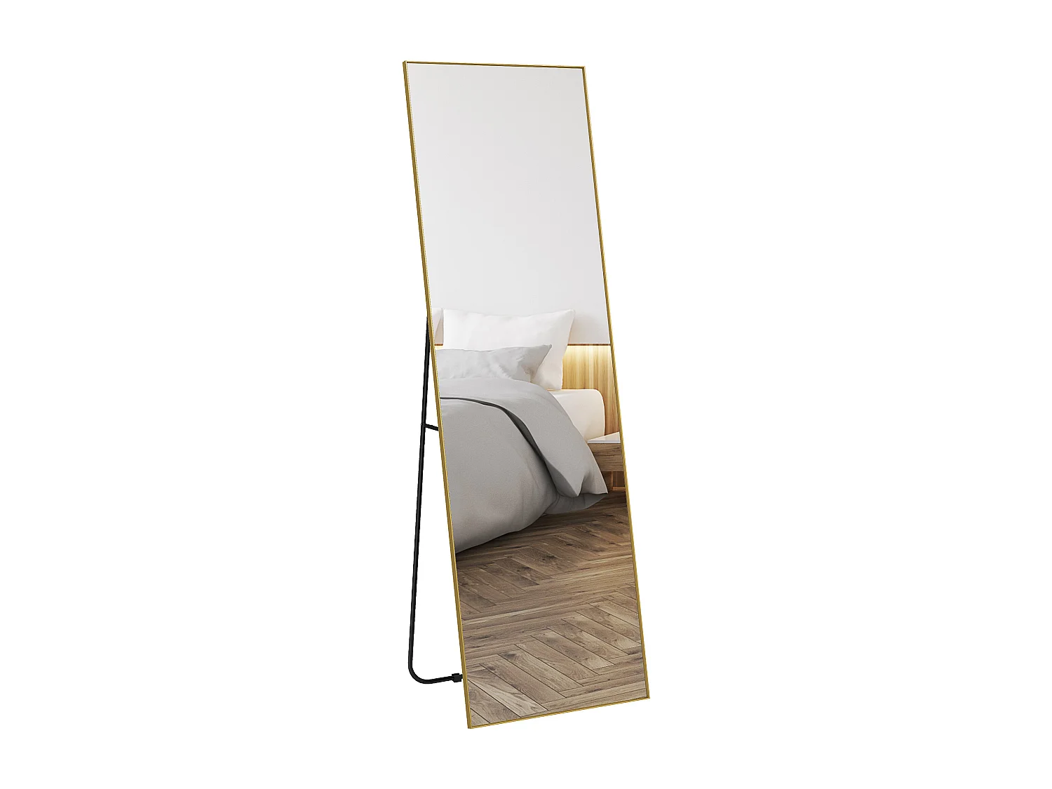 Grand miroir pleine longueur rectangulaire 50 x 160 cm - miroir sur pied ou mural - doré