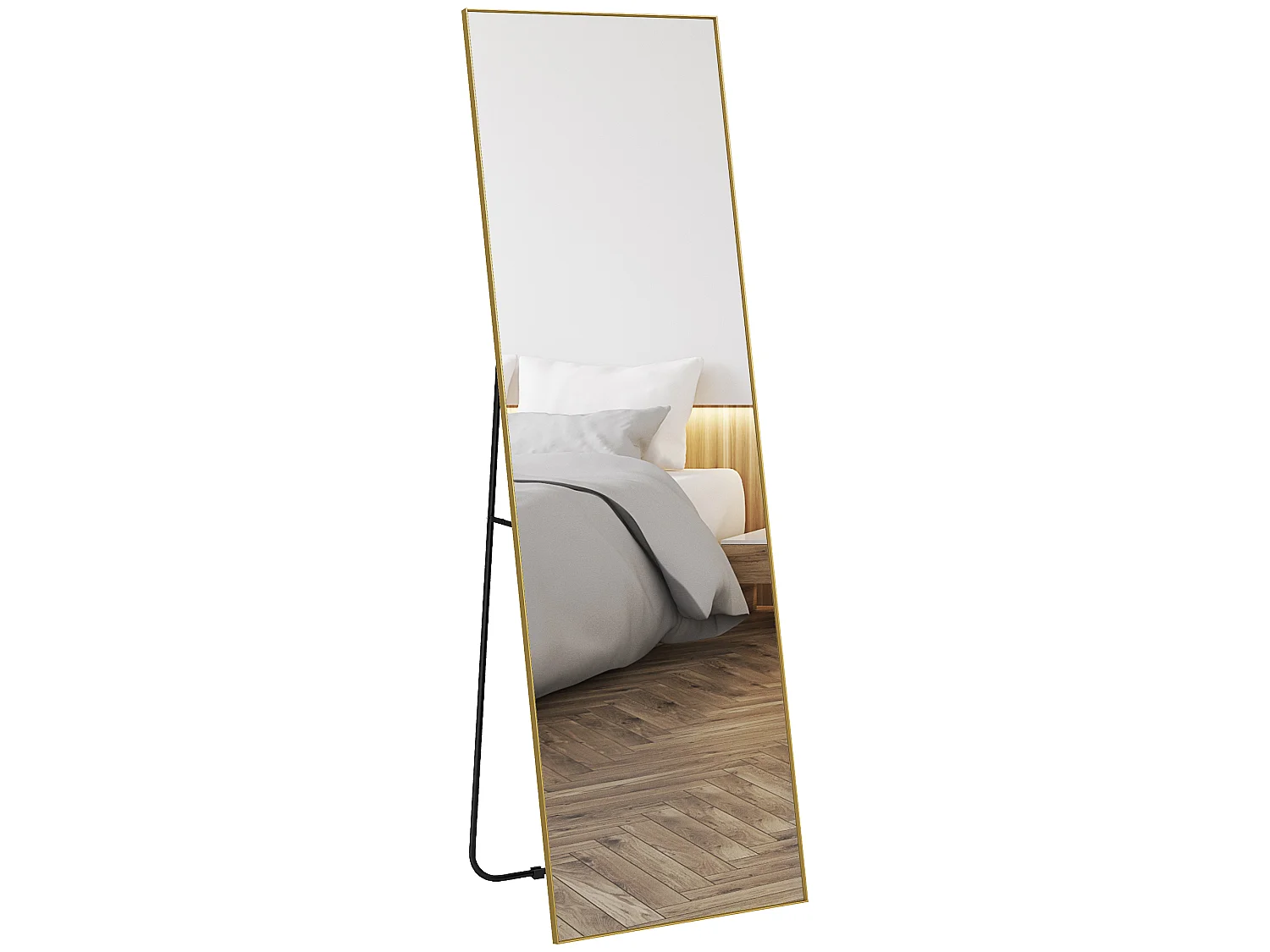 Grand miroir pleine longueur rectangulaire 50 x 160 cm - miroir sur pied ou mural - doré
