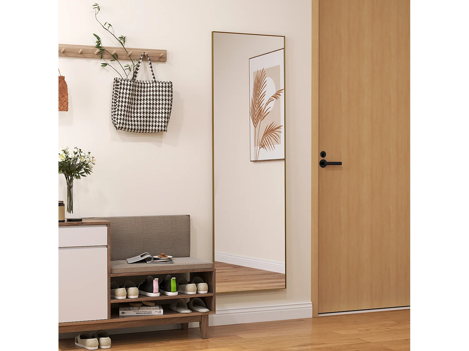 Grand miroir pleine longueur rectangulaire 50 x 160 cm - miroir sur pied ou mural - doré