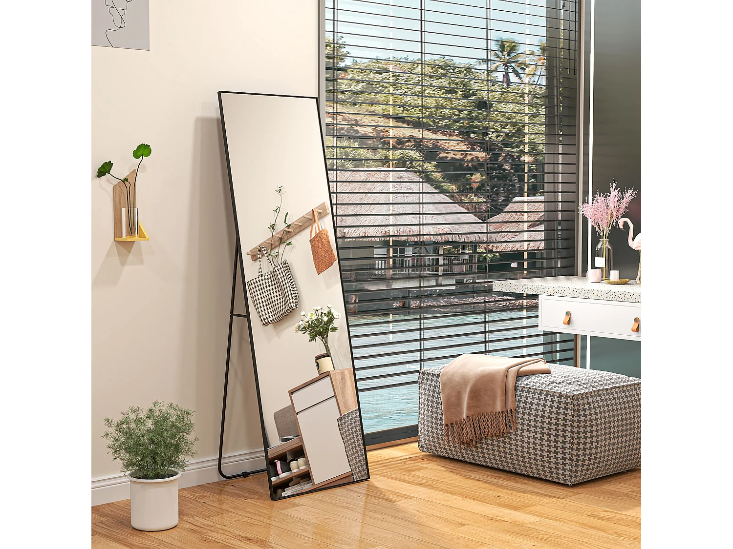 Grand miroir pleine longueur rectangulaire 50 x 160 cm - miroir sur pied ou mural - noir