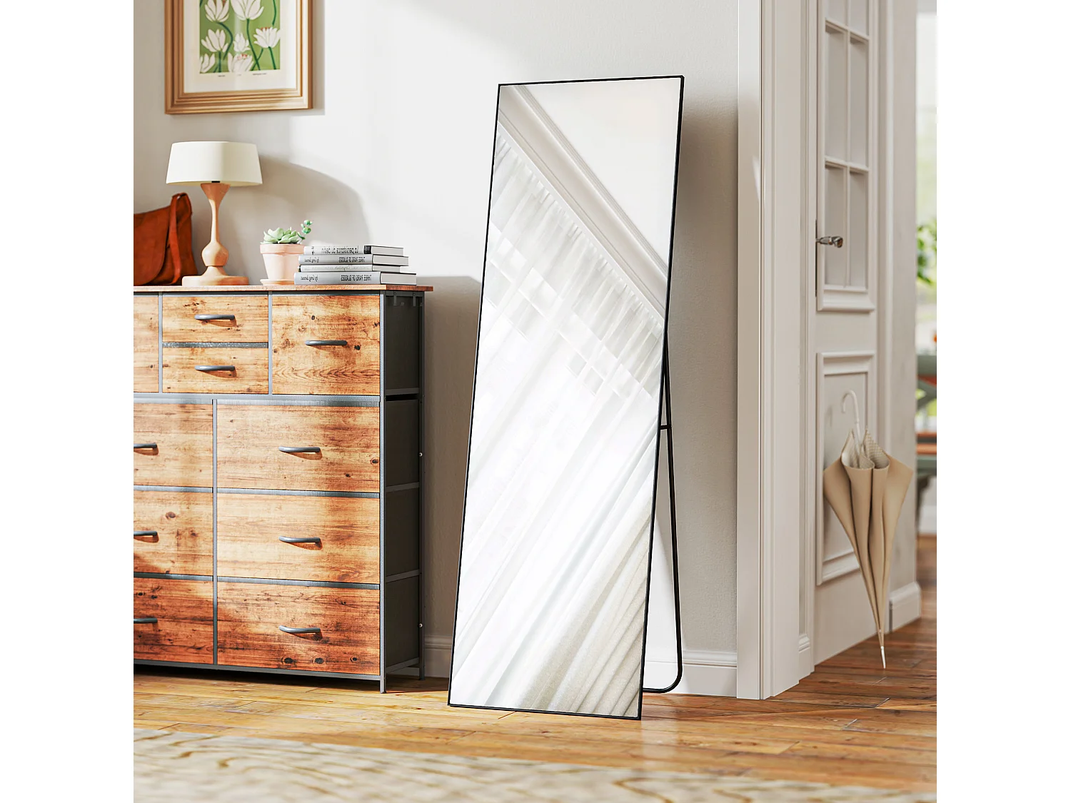 Grand miroir pleine longueur rectangulaire 50 x 160 cm - miroir sur pied ou mural - noir