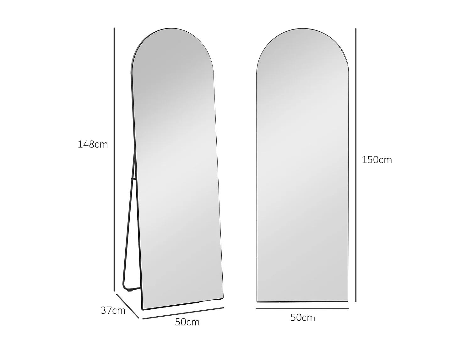 Miroir sur pied ou mural dim. 50L x 150H cm ton noir