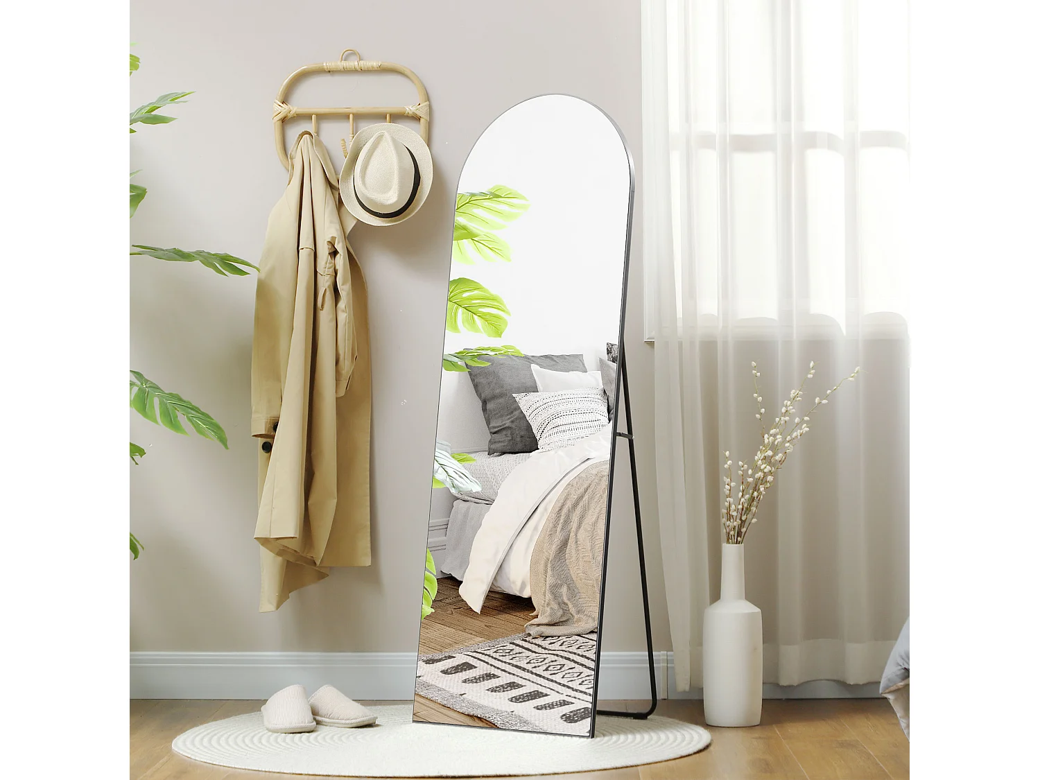 Miroir sur pied ou mural dim. 50L x 150H cm ton noir