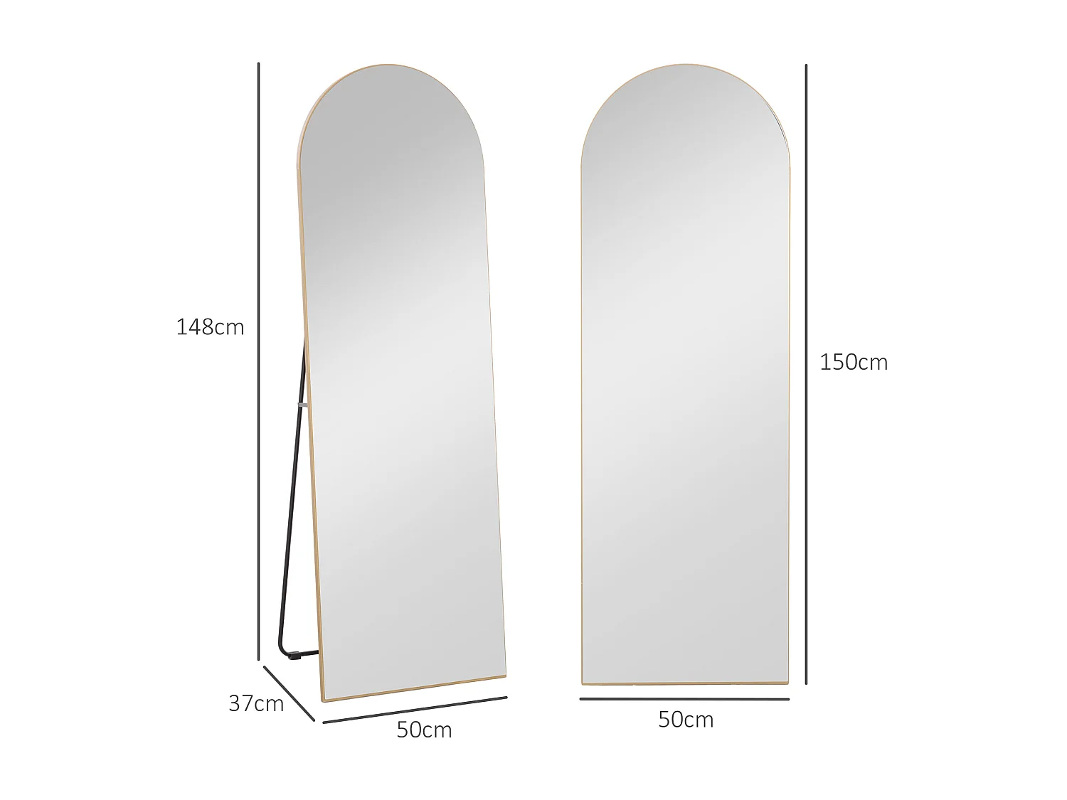 Miroir sur pied ou mural dim. 50L x 150H cm ton doré