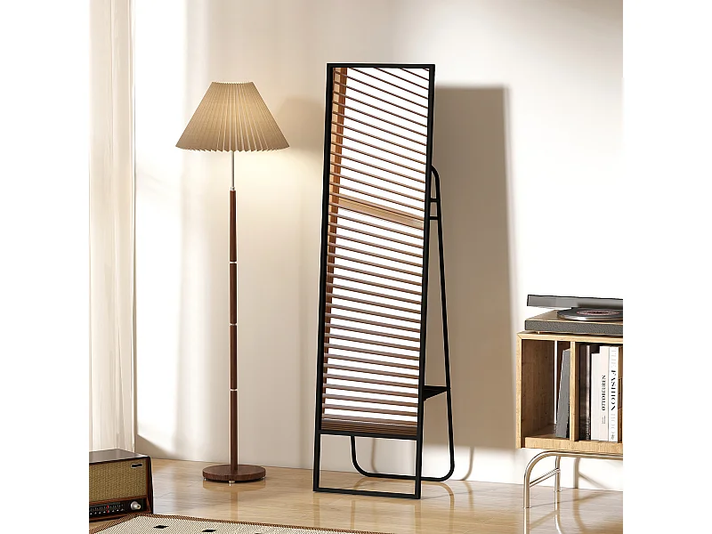 Miroir sur pied avec rangements grande taille dim. 148,5 x 40 cm métal noir