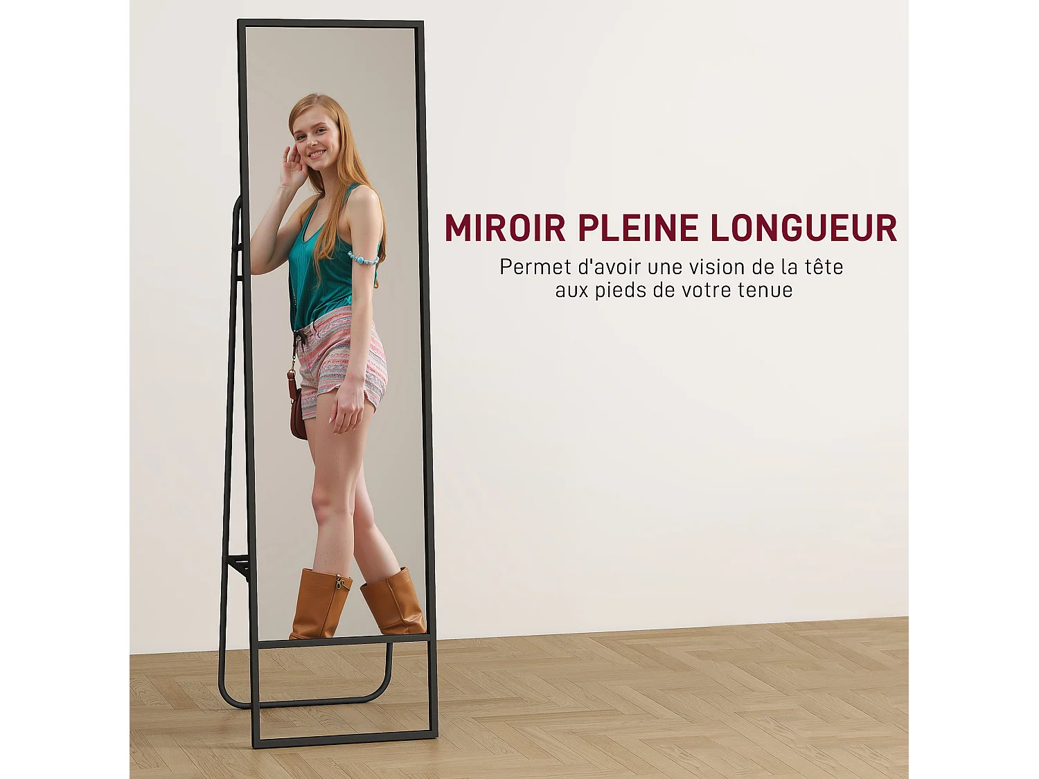 Miroir sur pied avec rangements grande taille dim. 148,5 x 40 cm métal noir