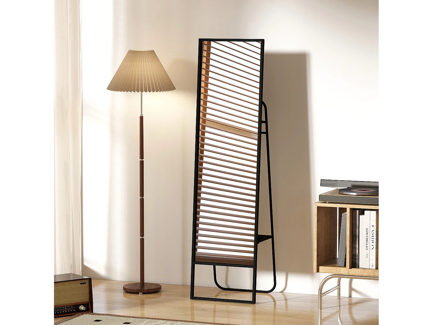 Miroir sur pied avec rangements grande taille dim. 148,5 x 40 cm métal noir