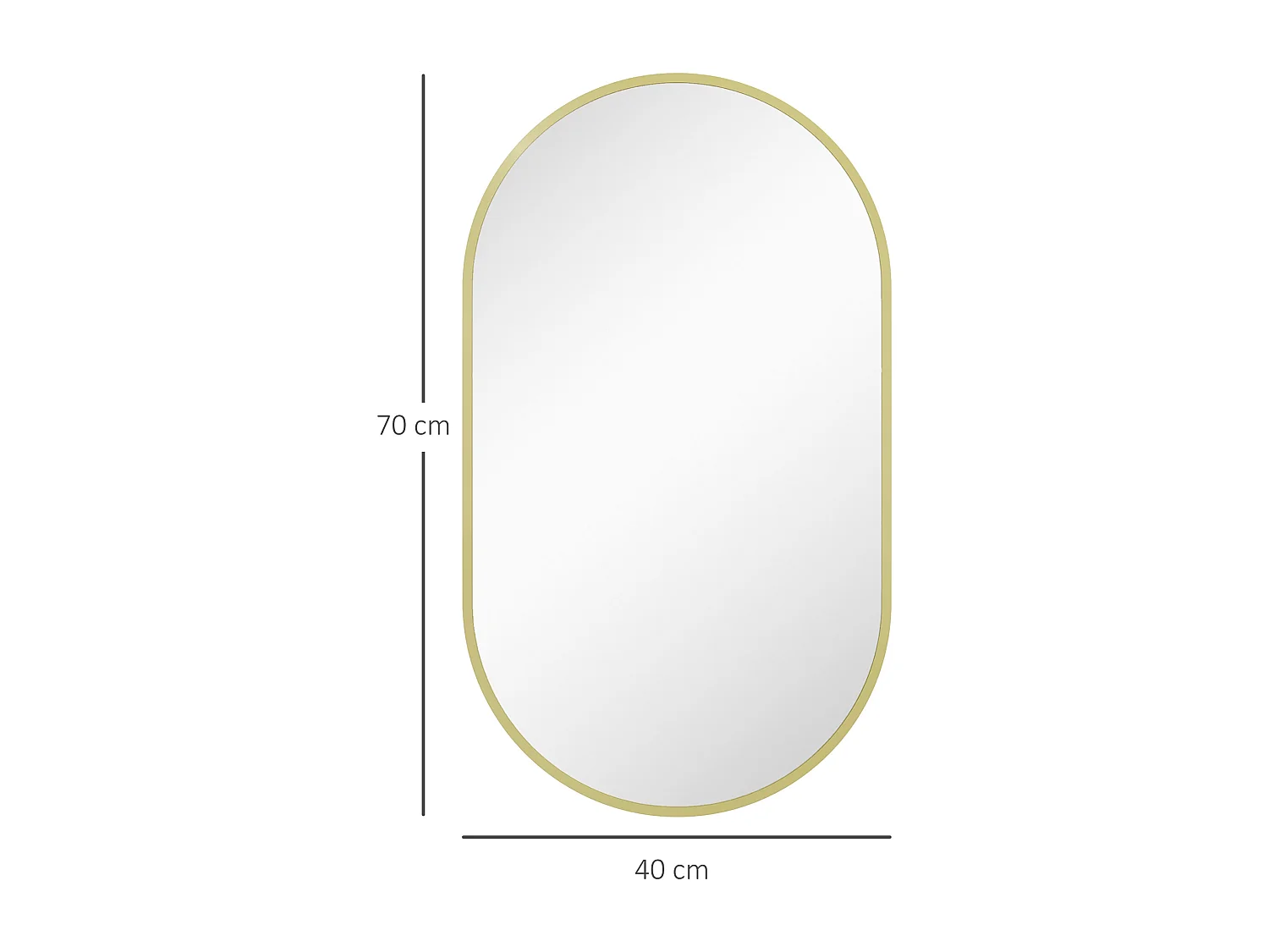 Miroir mural ovale dim. 40L x 70H cm cadre arrondi montage vertical/horizontal alu. doré