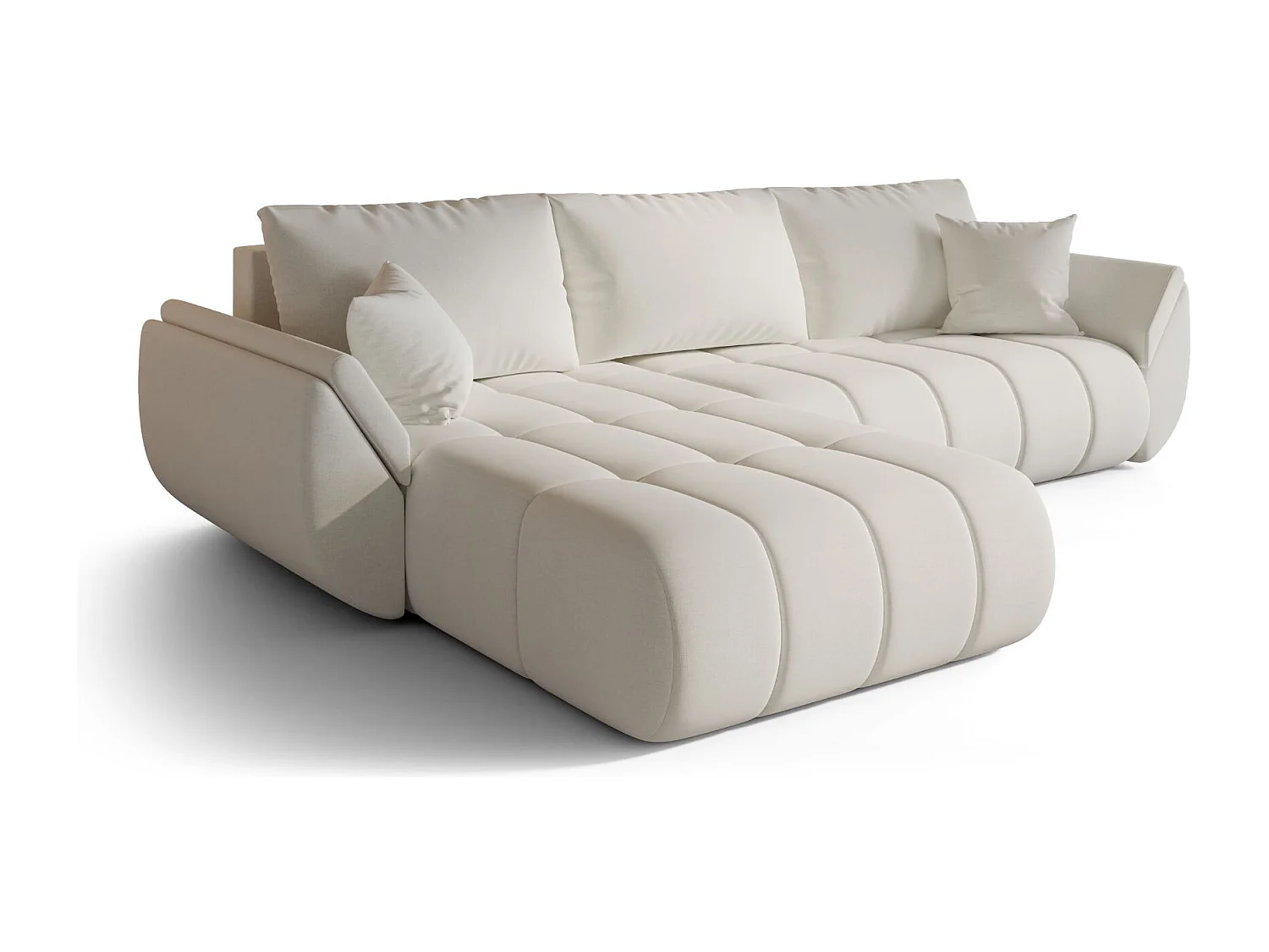 Canapé d'angle convertible avec rangement TOKYO PREMIUM, tissu WIND, écru, gauche