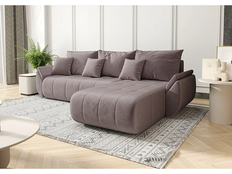 Ecksofa mit schlaffunktion und bettkasten TOKYO, stoff MONOLITH, Lila, Rechts