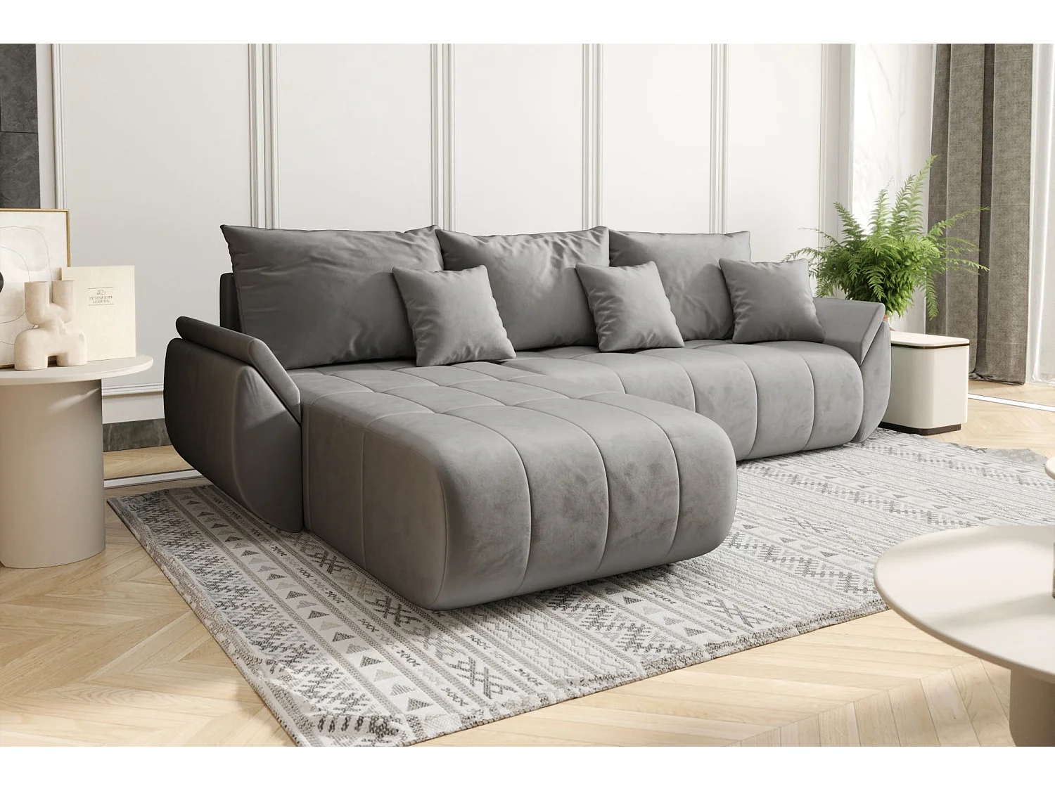 Canapé d'angle convertible avec rangement TOKYO, tissu MONOLITH, gris clair, gauche