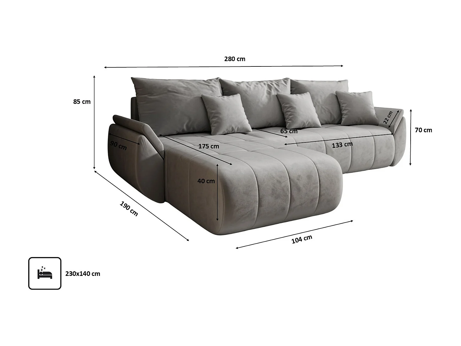 Canapé d'angle convertible avec rangement TOKYO, tissu MONOLITH, gris clair, gauche