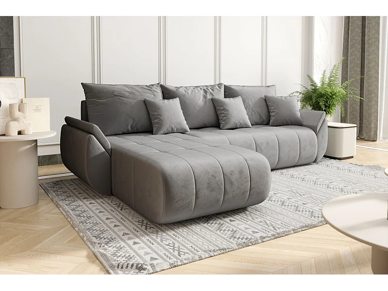 Canapé d'angle convertible avec rangement TOKYO, tissu MONOLITH, gris clair, gauche