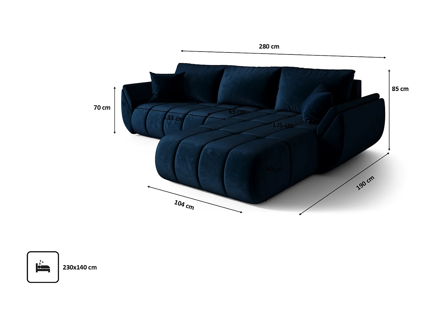 Canapé d'angle convertible avec compartiment de rangement TOKYO PREMIUM, tissu MONOLITH, bleu foncé, côté droit