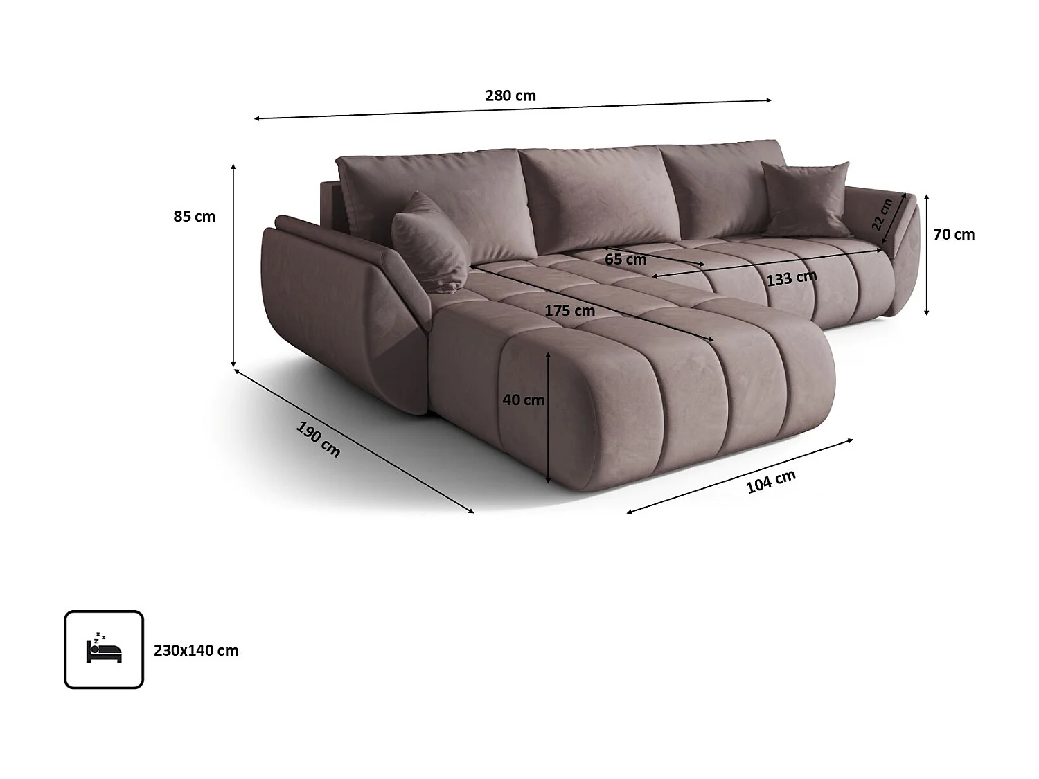 Canapé d'angle convertible avec compartiment de rangement TOKYO PREMIUM, tissu MONOLITH, violet, gauche